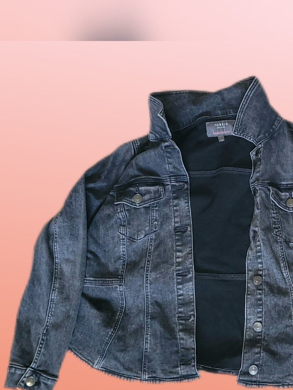 torrid Washed Black Jean Jacket, Button Front Denim, Pocket, Size 1x, Peplum